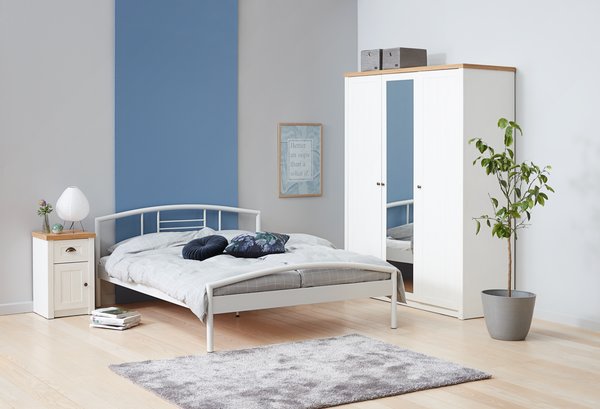 Garderobeskab MARKSKEL 162×210 hvid / egetræsfarve