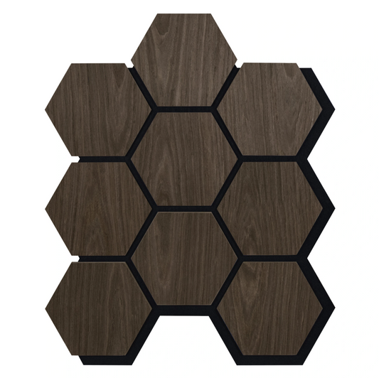 Hexagon akustisk panel med træfiner – 79,8×66 cm